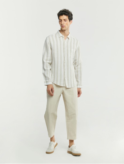 Two-Tone Striped Linen Shirt