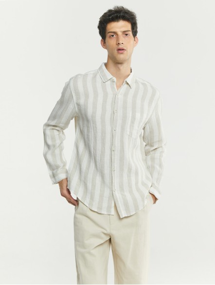 Two-Tone Striped Linen Shirt