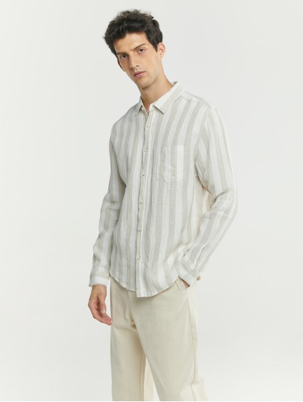 Two-Tone Striped Linen Shirt