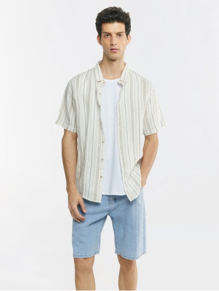 Stripe Short Sleeve Linen Shirt