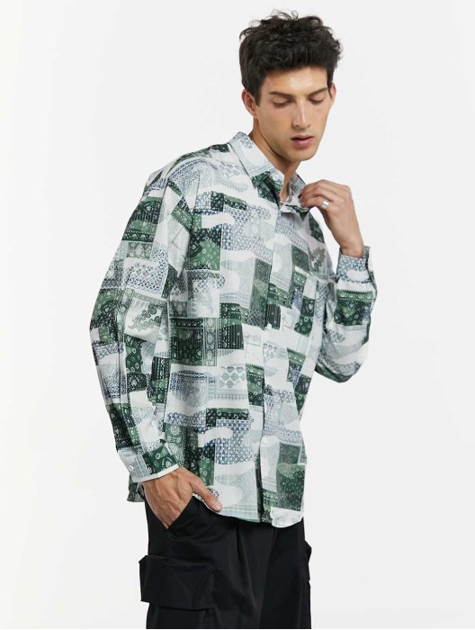 Colorblock Printed Long-Sleeve Shirt