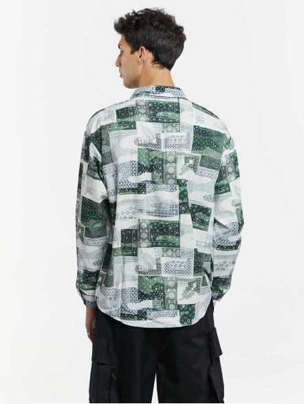 Colorblock Printed Long-Sleeve Shirt