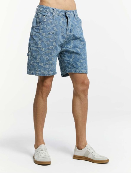 Cashew Flower Print Denim Shorts