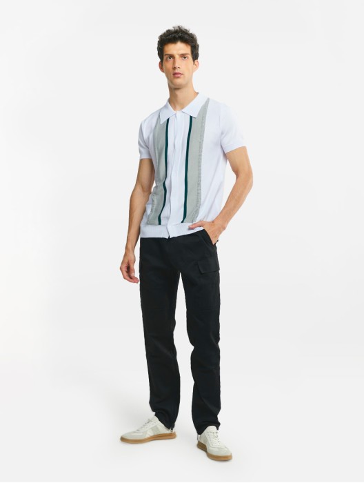 Button-Up Stripe Polo Shirt