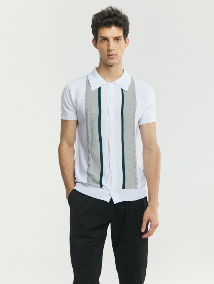 Button-Up Stripe Polo Shirt