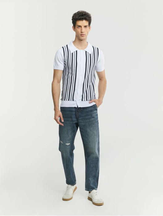 Striped Flocking Polo Shirt