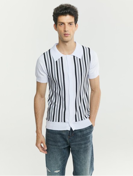 Striped Flocking Polo Shirt