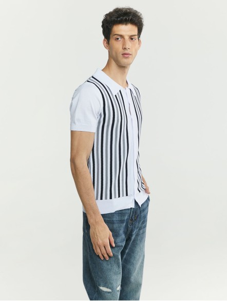 Striped Flocking Polo Shirt