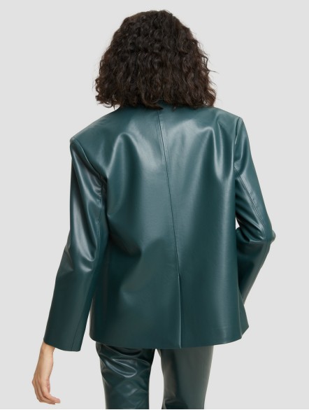 Buttoned Faux Leather Blazer