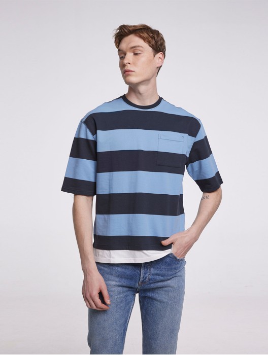 Striped Cotton Crewneck with Short Sleeves