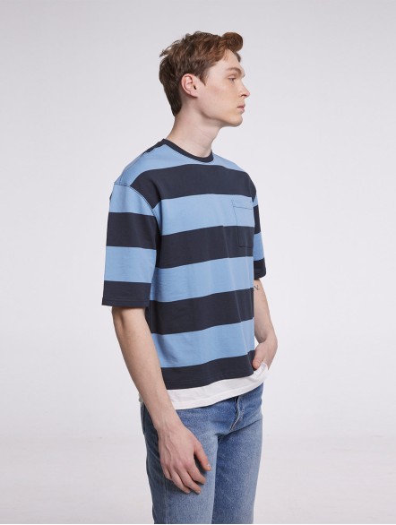 Striped Cotton Crewneck with Short Sleeves