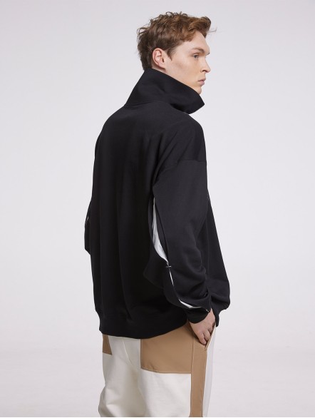 Half-Zip Sweatshirt With Patched Arm Slits