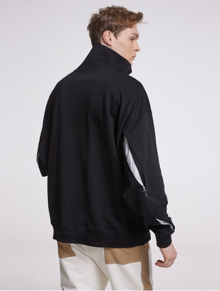 Half-Zip Sweatshirt With Patched Arm Slits