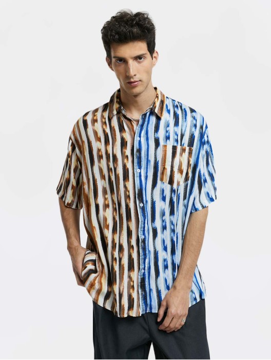 Color Contrast Striped Short-Sleeve Shirt