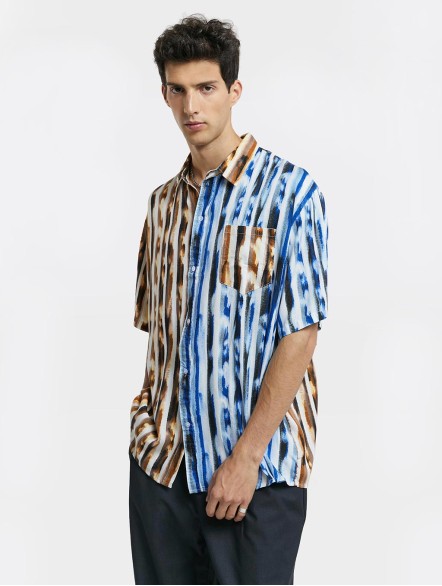 Color Contrast Striped Short-Sleeve Shirt