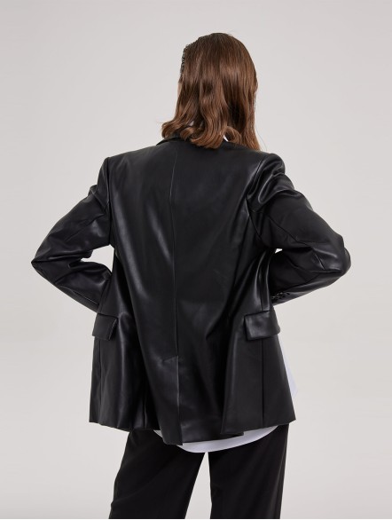 Single-Breasted Faux Leather Blazer