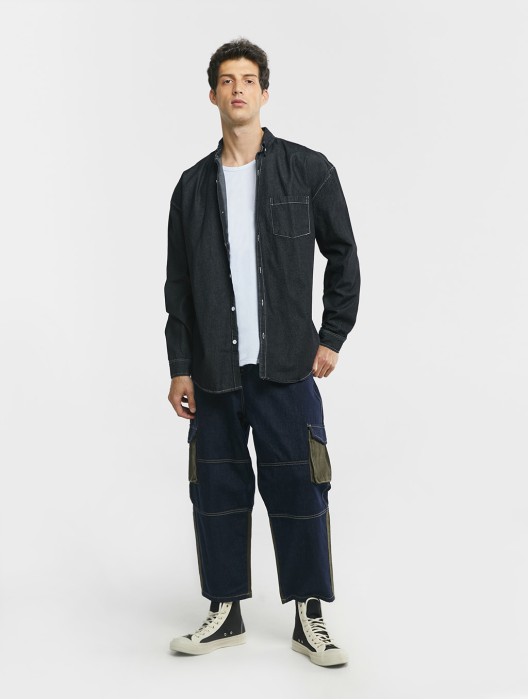 Cropped Denim Cargo Pants