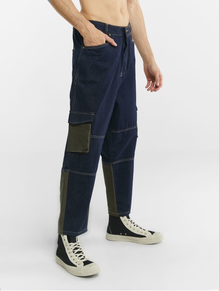 Cropped Denim Cargo Pants