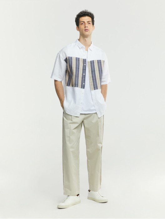 Patchwork Button-up Linen Shirt
