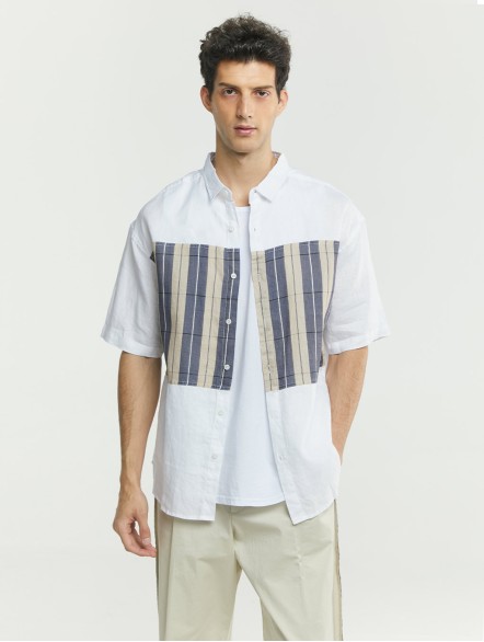 Patchwork Button-up Linen Shirt