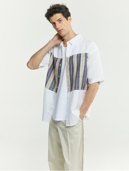 Patchwork Button-up Linen Shirt