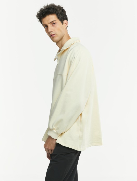 Seam-Detail Polo Collar Half-Zip Sweatshirt