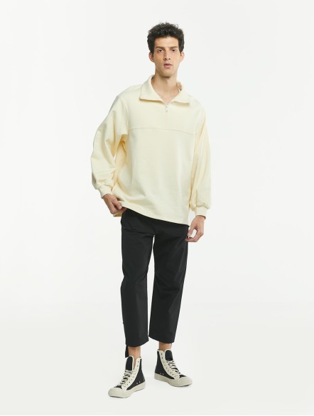 Seam-Detail Polo Collar Half-Zip Sweatshirt