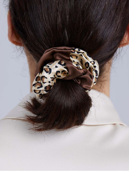 Silk Two-Tone Leopard Scrunchie