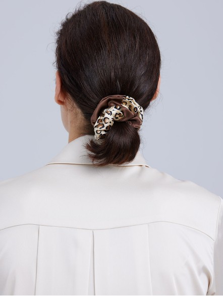 Silk Two-Tone Leopard Scrunchie