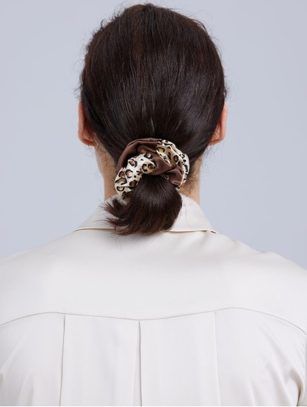 Silk Two-Tone Leopard Scrunchie