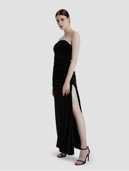 Strapless Velvet Evening Gown