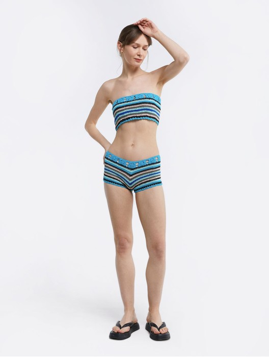 Striped Knit Split Swimsuit