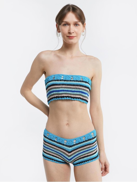 Striped Knit Split Swimsuit