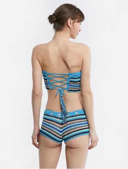 Striped Knit Split Swimsuit