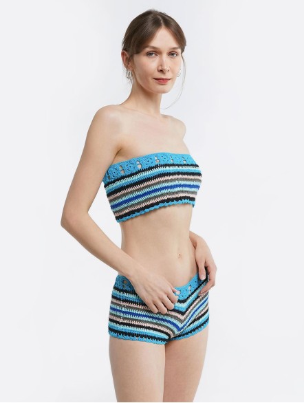 Striped Knit Split Swimsuit