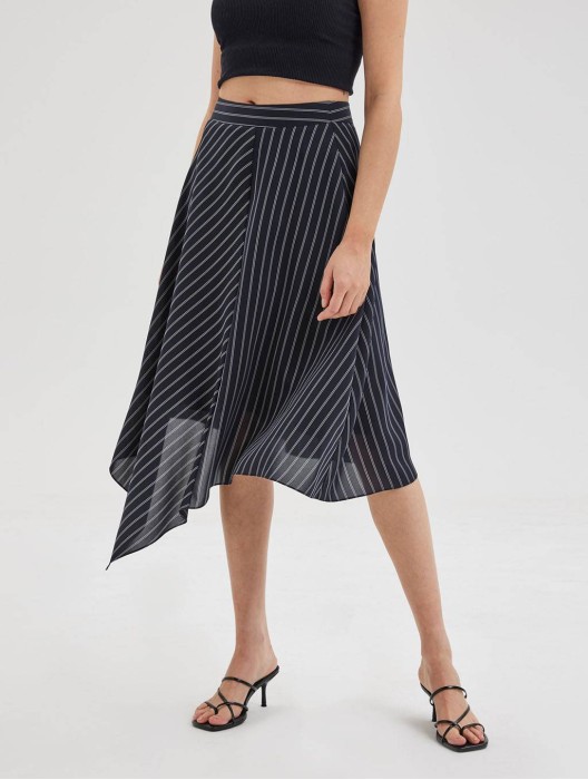 Asymmetric Stripe Flared Skirt