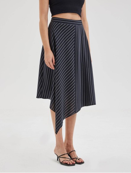 Asymmetric Stripe Flared Skirt