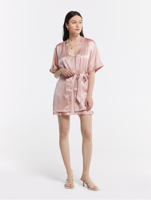 Trimmed Silk Nightgown &Robe Set