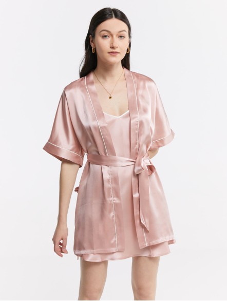 Trimmed Silk Nightgown &Robe Set