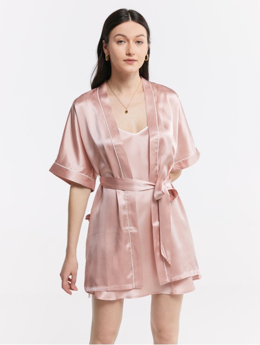 Trimmed Silk Nightgown &Robe Set