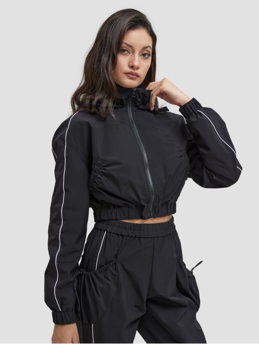 Long-Sleeve Drawstring Hooded Sports Jacket