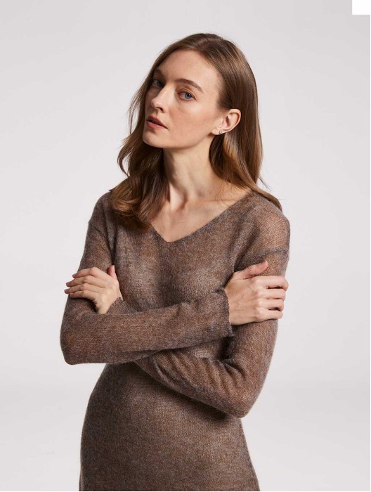 Midi Overlay Camel Hair-wool Blend Dress