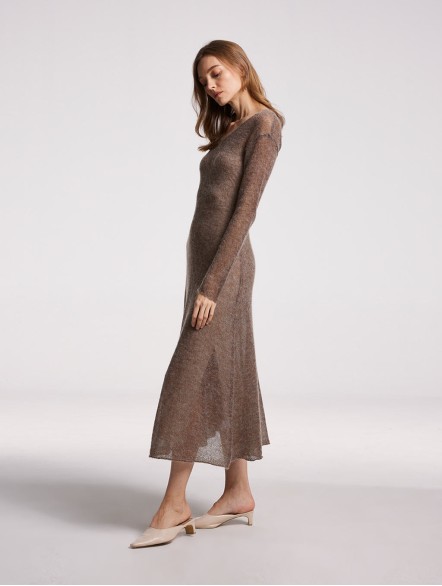 Midi Overlay Camel Hair-wool Blend Dress