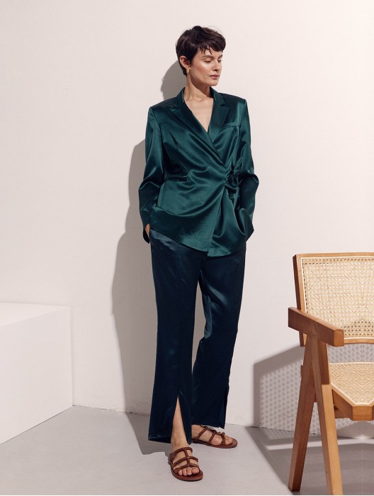 Tie-Waist Blazer & Front Slit Trousers Set