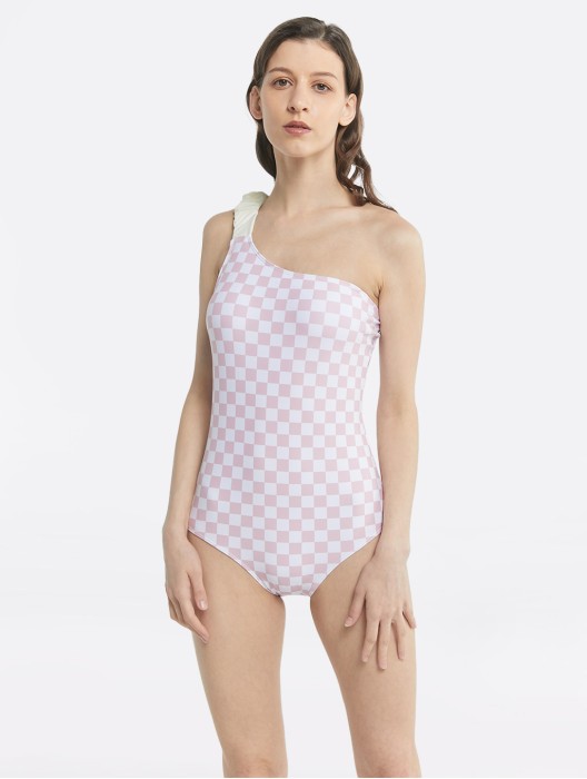 Plaid Pattern One-Piece Swimsuit