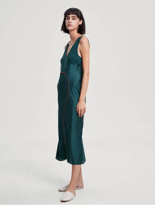 Contrast-Stitch Silk Dress