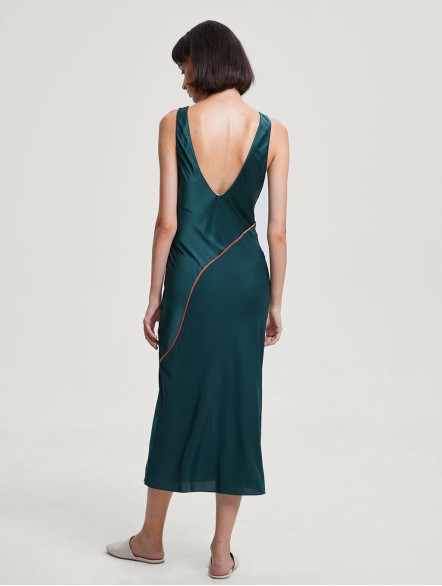 Contrast-Stitch Silk Dress