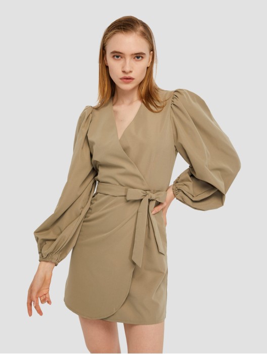 Peasant Sleeve Wrap Dress