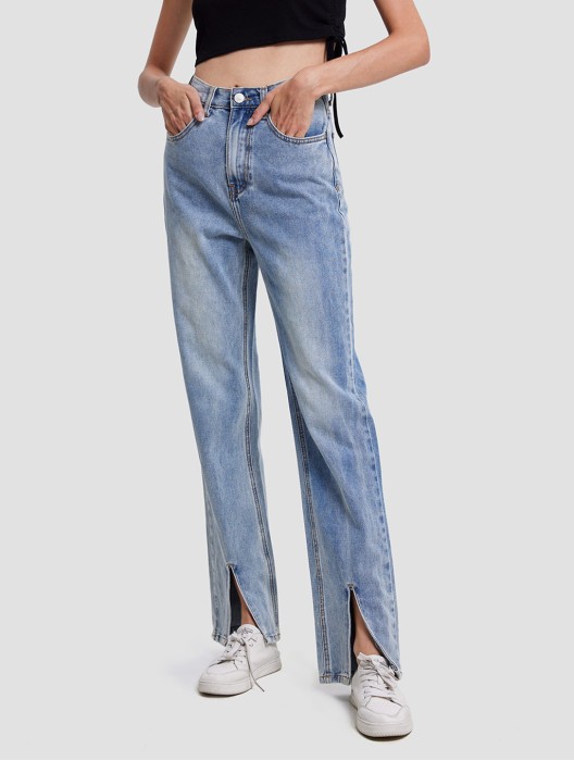 High Waist Front Split Jeans