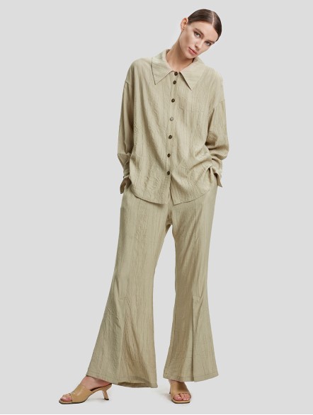 Crimped Texture Flared Trousers